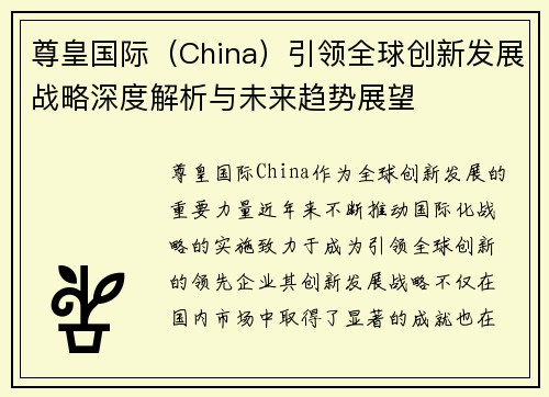 尊皇国际（China）引领全球创新发展战略深度解析与未来趋势展望